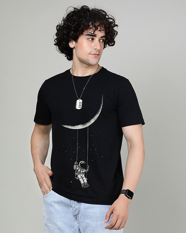 Shop Men's Black Moon Swing Graphic Printed T-shirt-Front