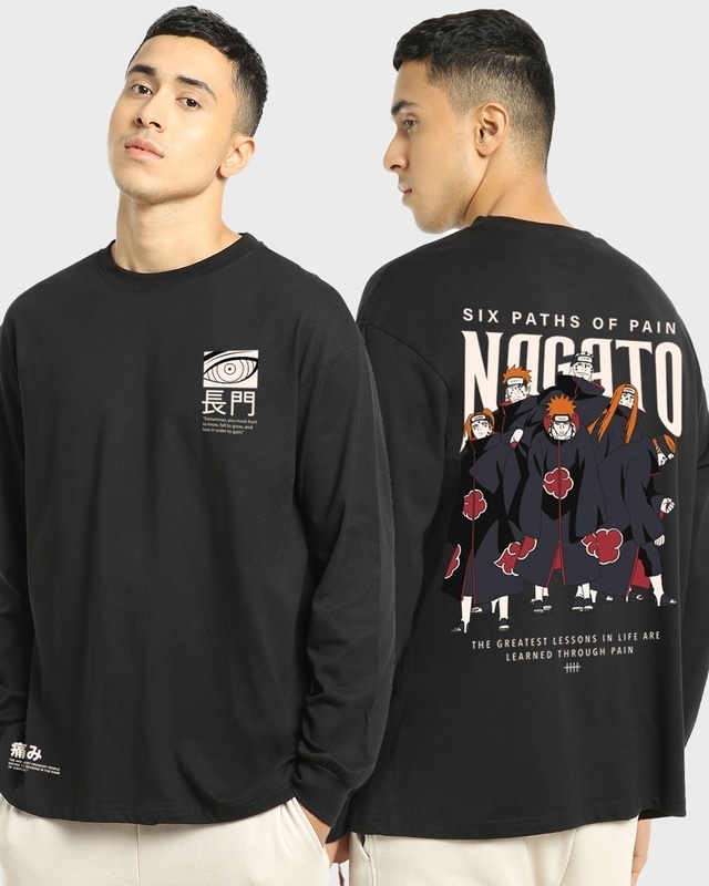 Shop Men's Black Nagato Graphic Printed Oversized T-shirt-Front