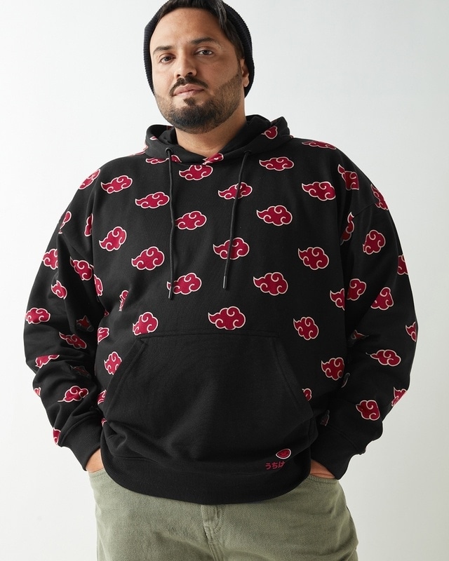 Shop Men's Black Naruto All Over Printed Oversized Plus Size Hoodies-Front