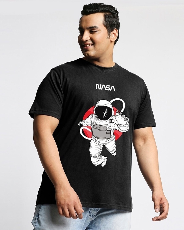 Shop Men's Black NASA Astronaut Graphic Printed Oversized Plus Size T-shirt-Front