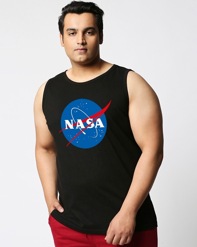 Shop Men's Black NASA Meatball Logo Plus Size Vest-Front