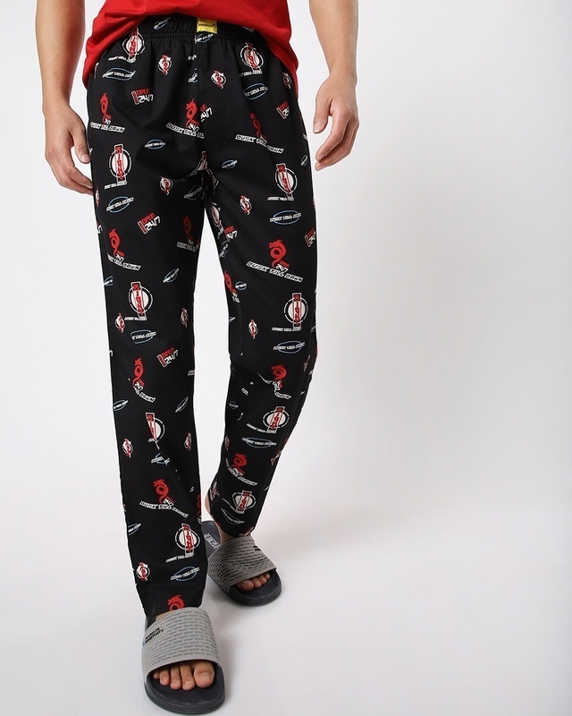 Shop Men's Black Night Dragon All Over Printed Pyjamas-Front
