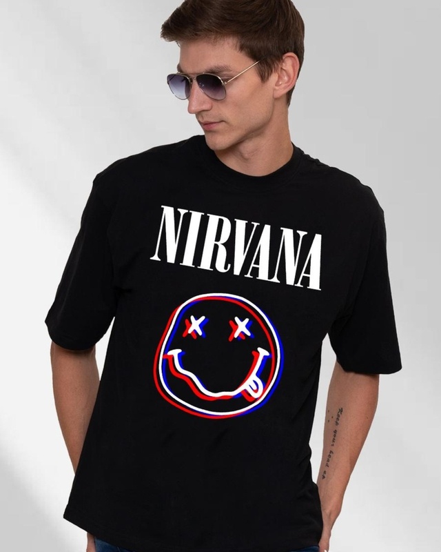 Shop Men's Black Nirvana Graphic Printed Oversized T-shirt-Front