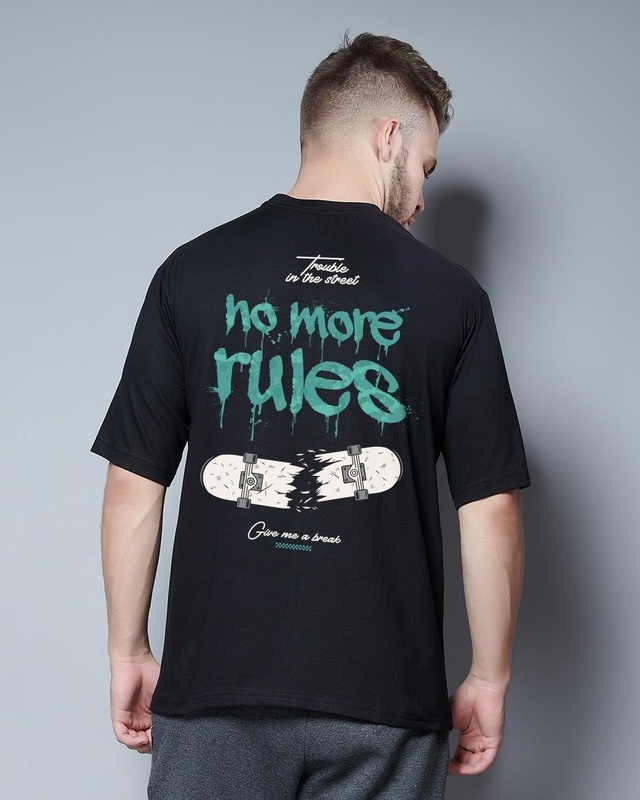 Shop Men's Black No More Rules Graphic Printed Oversized T-shirt-Front