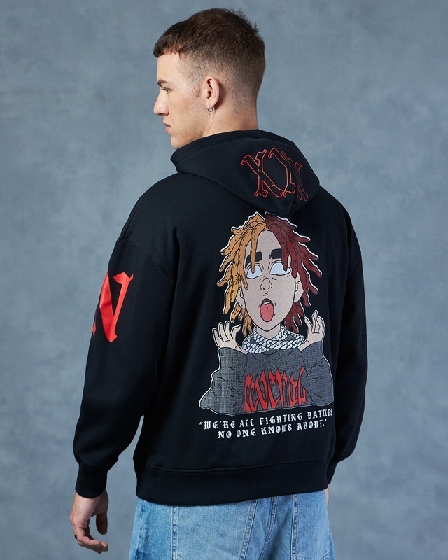 Shop Men's Black Numb the Pain Graphic Printed Oversized Hoodies-Front
