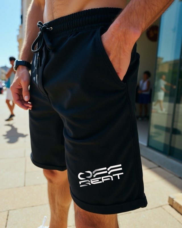 Men's Black Off Beat Typography Loose Comfort Fit Shorts