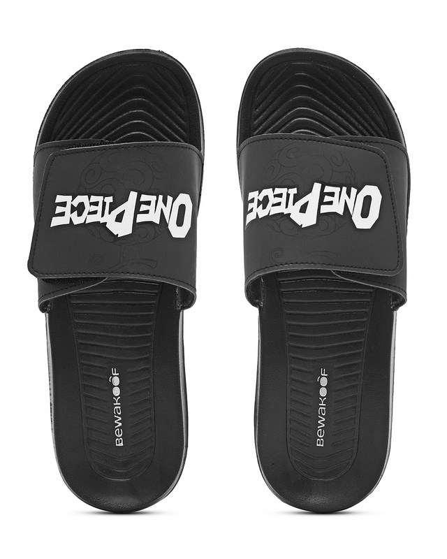 Shop Men's Black One Piece Reflective Printed Velcro Sliders-Front