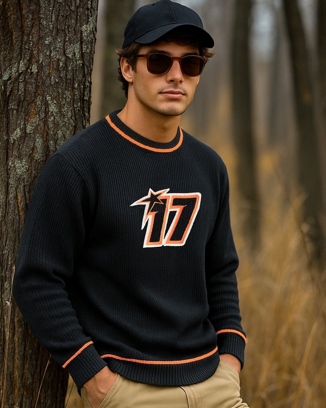 Shop Men's Black & Orange Typography Super Loose Fit Sweater-Front