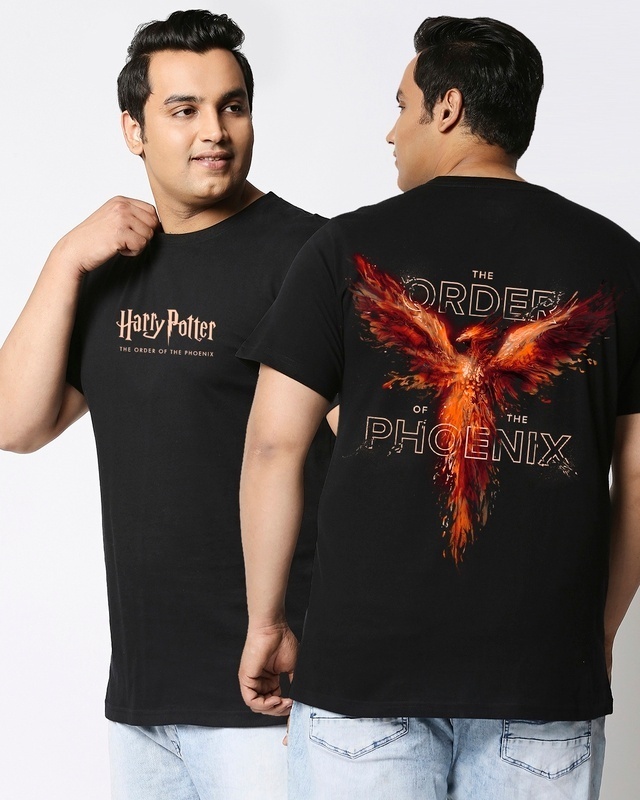 Shop Men's Black Order Of The Phoenix Graphic Printed Oversized Plus Size T-shirt-Front