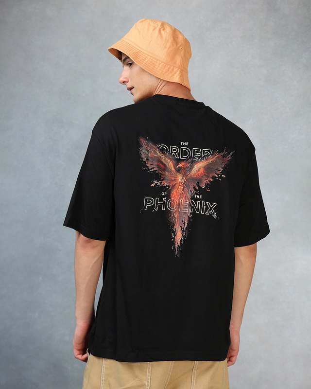 Shop Men's Black Order Of The Phoenix Graphic Printed Oversized T-shirt-Front
