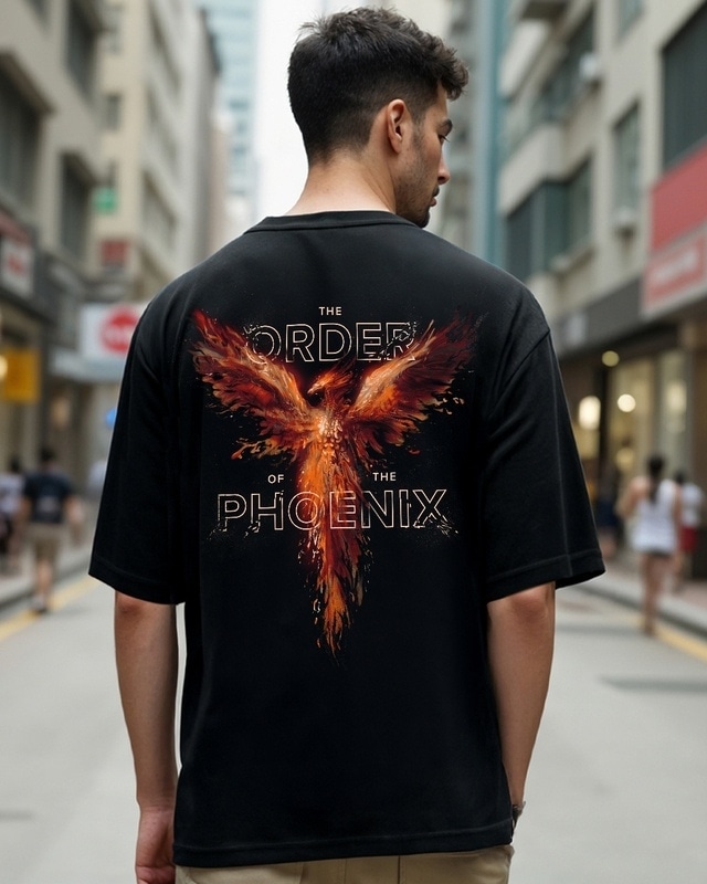 Shop Men's Black Order Of The Phoenix Graphic Printed Oversized T-shirt-Front