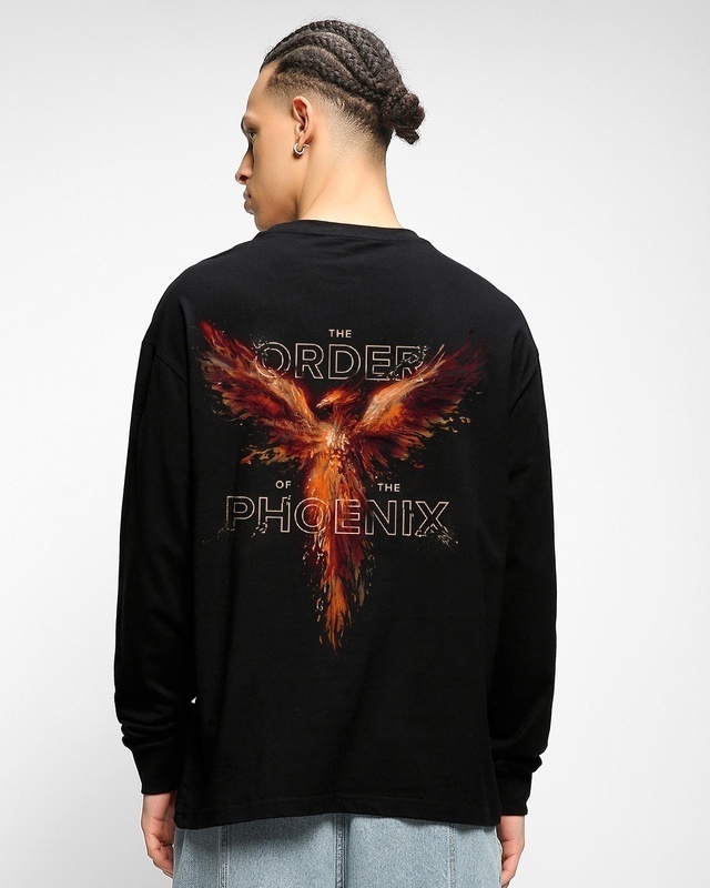 Shop Men's Black Order Of The Phoenix Graphic Printed Oversized T-shirt-Front