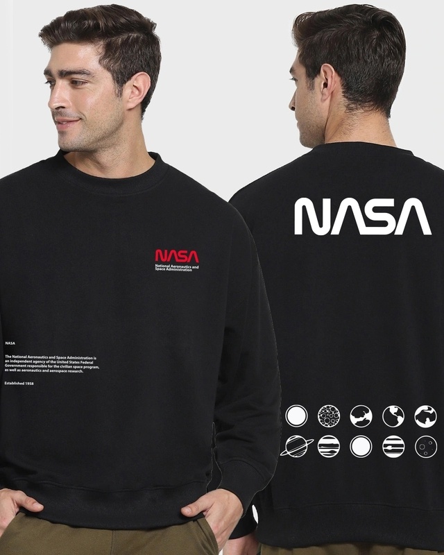 Shop Men's Black Out Of Space Graphic Printed Oversized Sweatshirt-Front