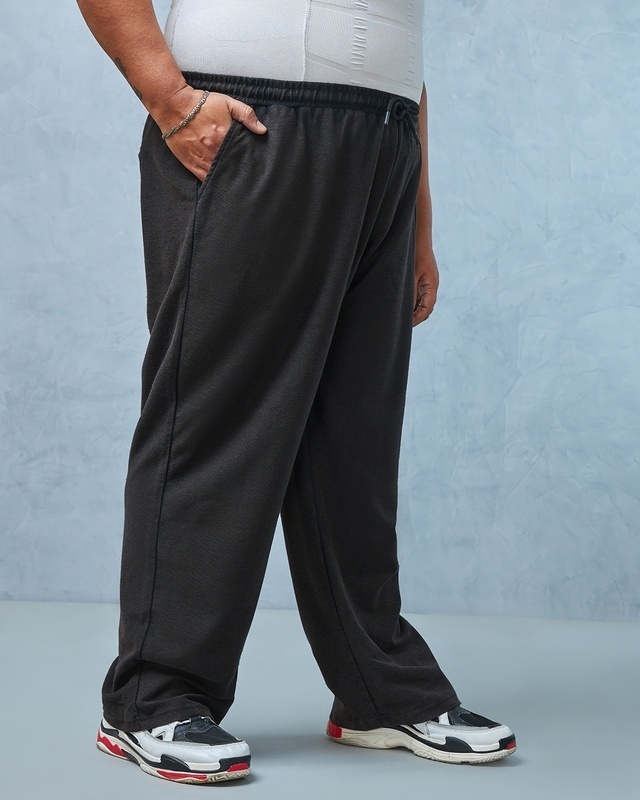 Shop Men's Black Oversized Plus Size Track Pants-Front