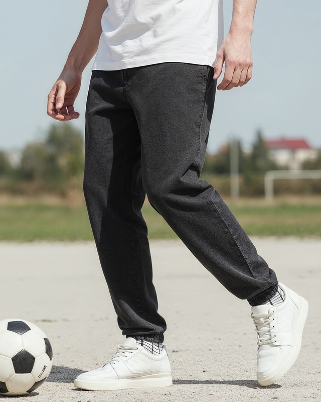 Shop Men's Black Oversized Acid Wash Joggers-Front