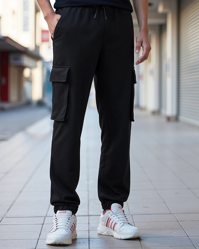 Shop Men's Black Oversized Cargo Joggers-Front