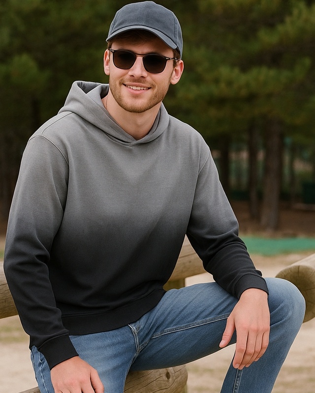 Shop Men's Black & Grey Ombre Oversized Hoodies-Front