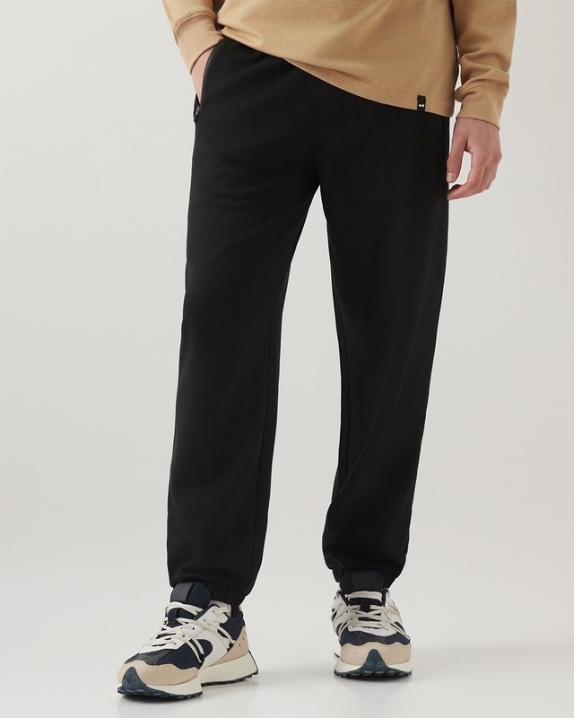 Shop Men's Black Oversized Joggers-Front