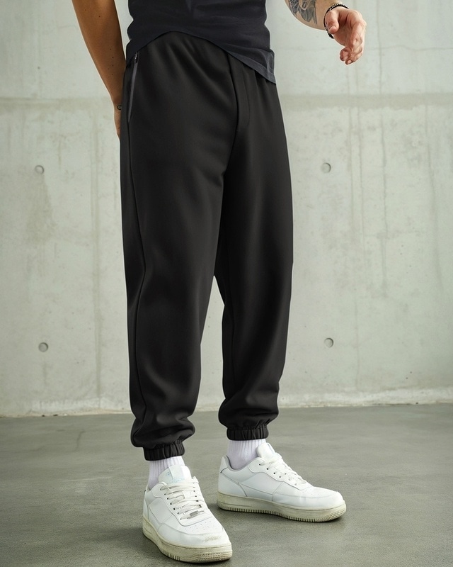 Shop Men's Black Oversized Joggers-Front