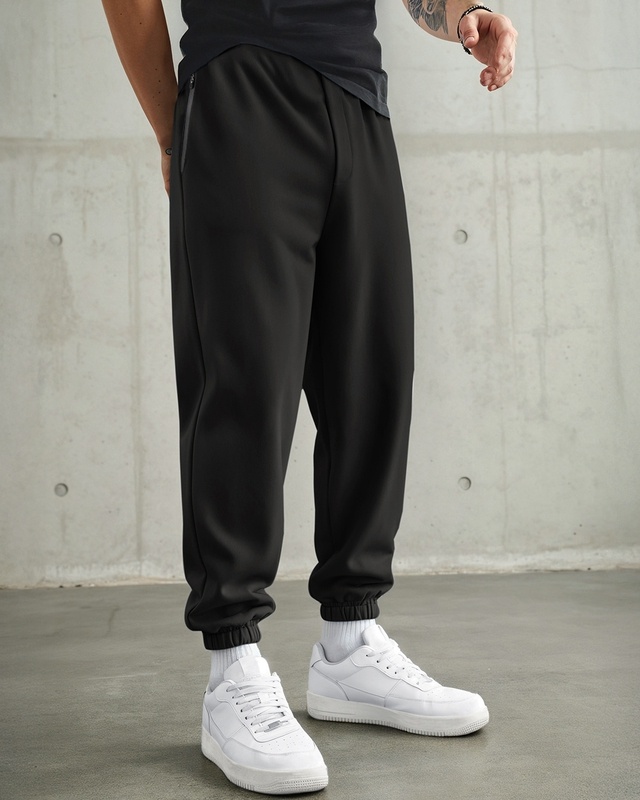 Shop Men's Black Oversized Joggers-Front