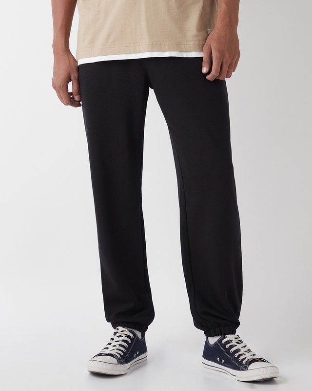 Shop Men's Black Oversized Joggers-Front