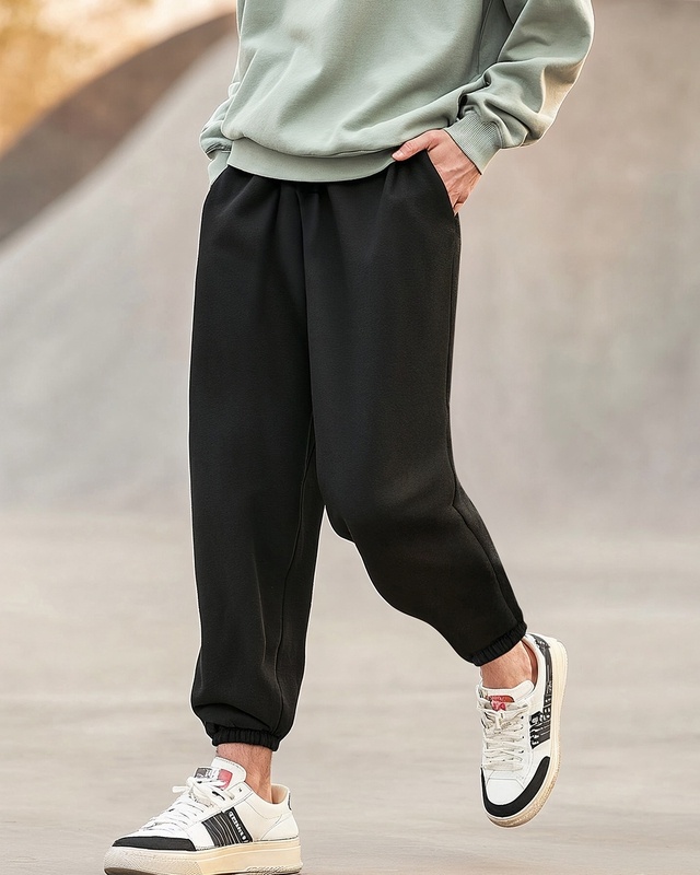 Shop Men's Black Oversized Joggers-Front