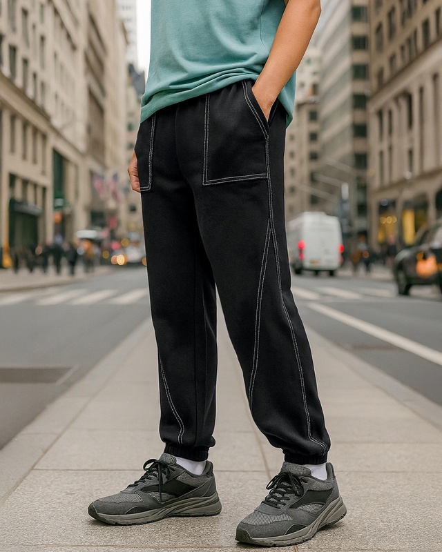 Shop Men's Black Oversized Joggers-Front