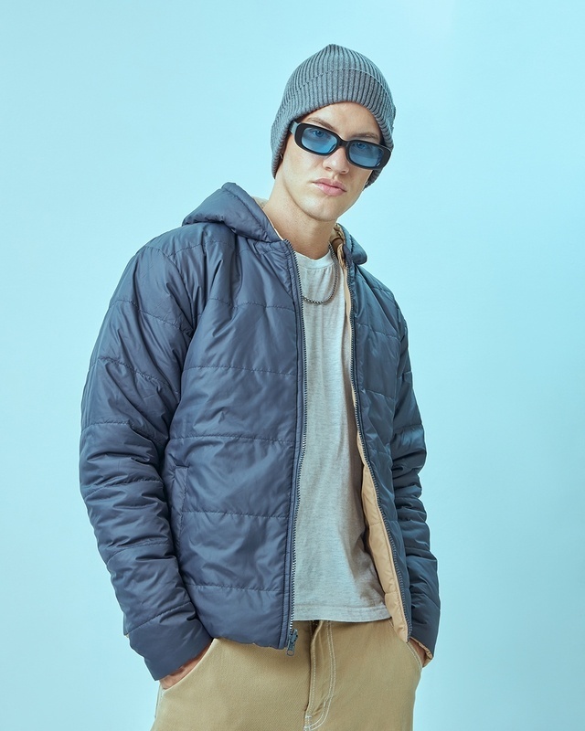 Shop Men's Blue Oversized Plus Size Puffer Jacket-Front