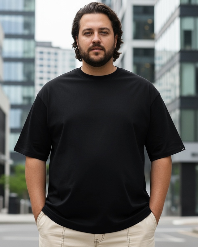 Shop Men's Black Oversized Plus Size T-shirt-Front