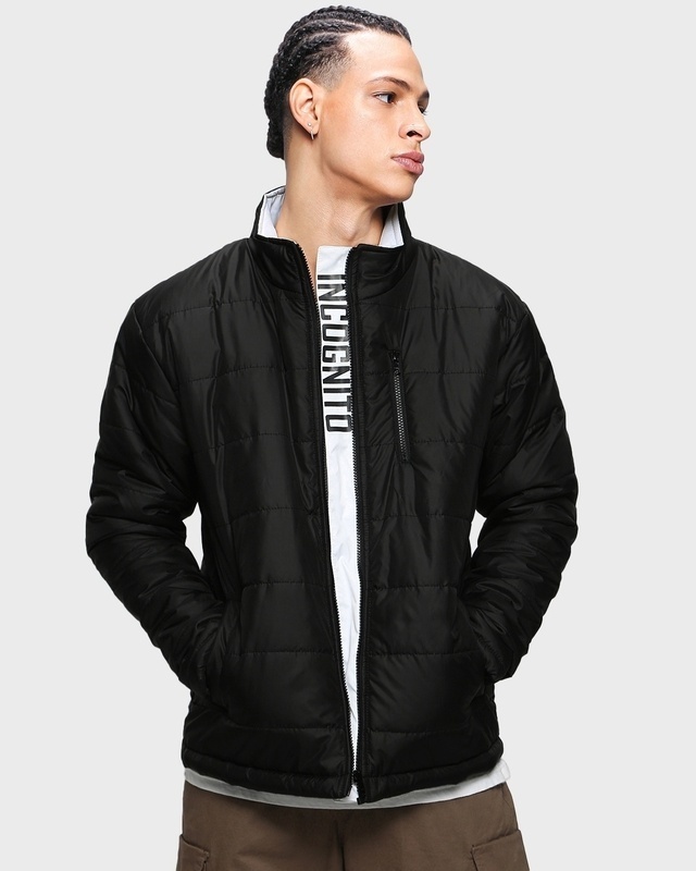 Shop Men's Black Oversized Puffer Jacket-Front