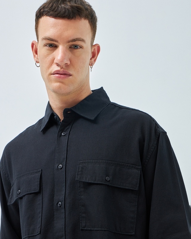 Shop Men's Black Oversized Shirt-Front