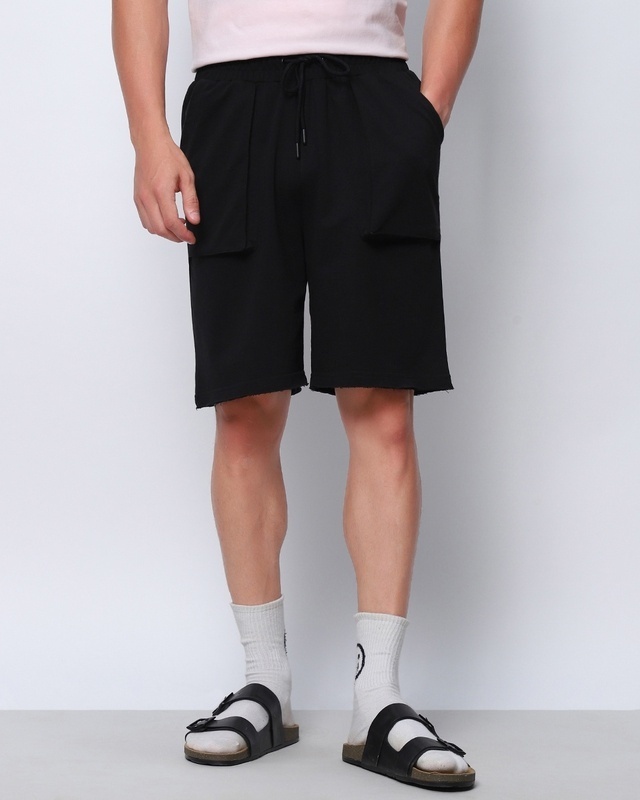 Shop Men's Black Oversized Shorts-Front