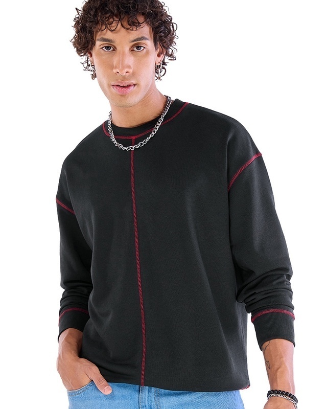 Shop Men's Black Oversized Sweatshirt-Front