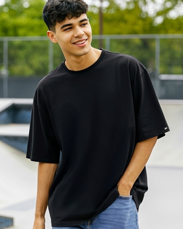 Shop Men's Black Oversized T-shirt-Front