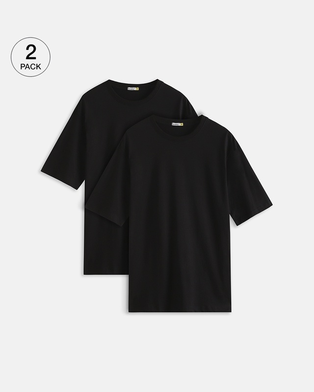 Shop Pack of 2 Men's Black Oversized T-shirt-Front
