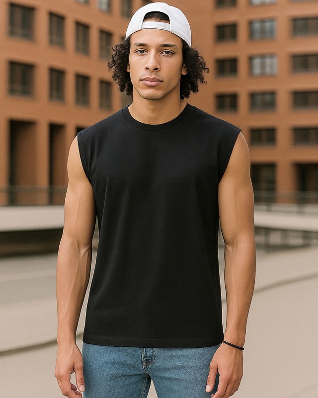 Shop Men's Black Oversized Vest-Front