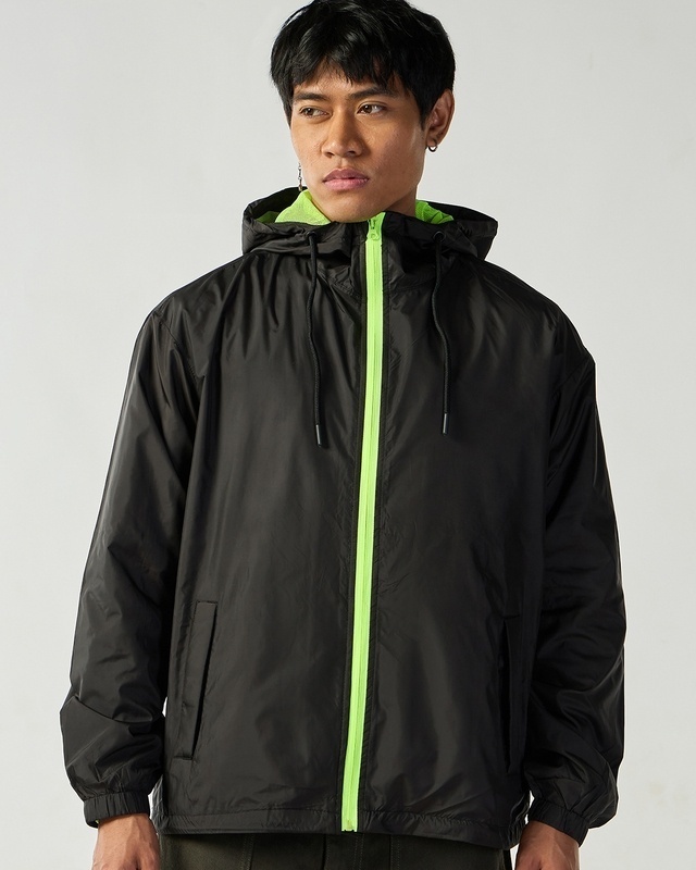 Shop Men's Black Oversized Windcheater Jacket-Front