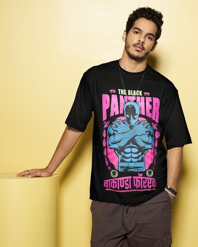 Shop Men's Black Panther Graphic Printed Oversized T-shirt-Front