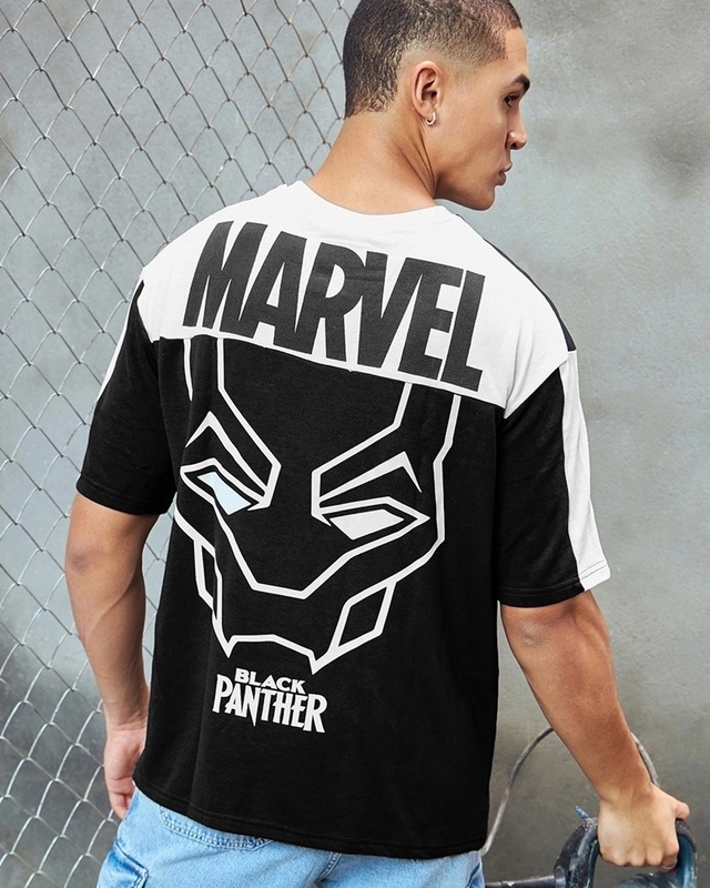 Shop Men's Black Panther Graphic Printed Super Loose Fit T-shirt-Front
