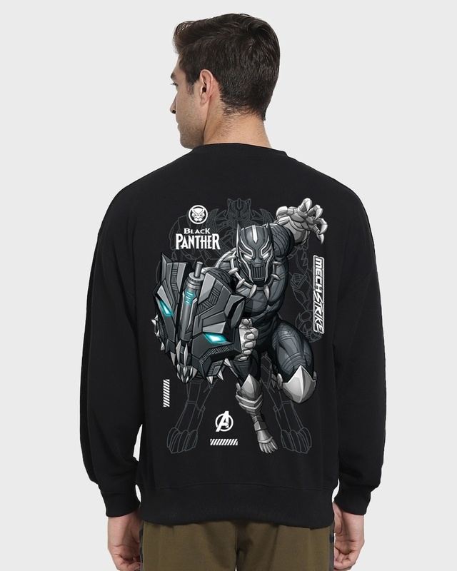 Shop Men's Black Panther Mech Graphic Printed Oversized Sweatshirt-Front