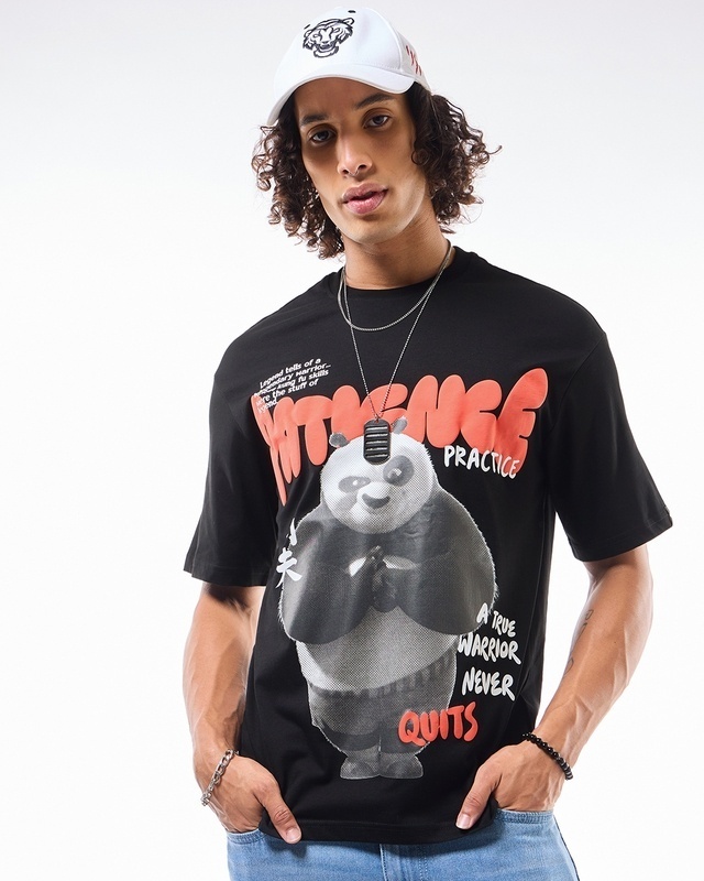 Shop Men's Black Patience is the Key Graphic Printed Oversized T-shirt-Front