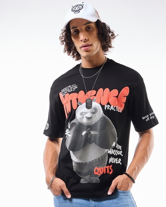Shop Men's Black Patience is the Key Graphic Printed Oversized T-shirt-Front