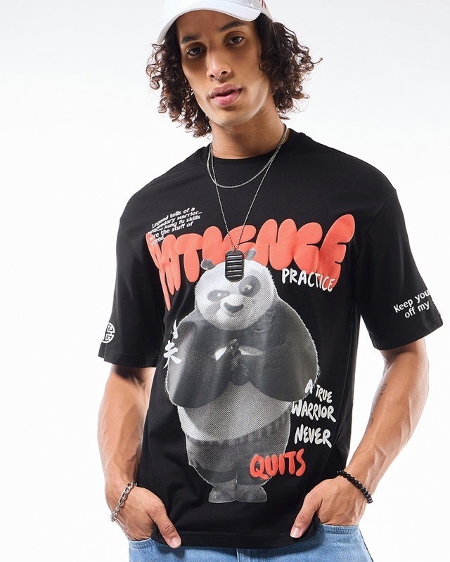 Shop Men's Black Patience is the Key Graphic Printed Oversized T-shirt-Front