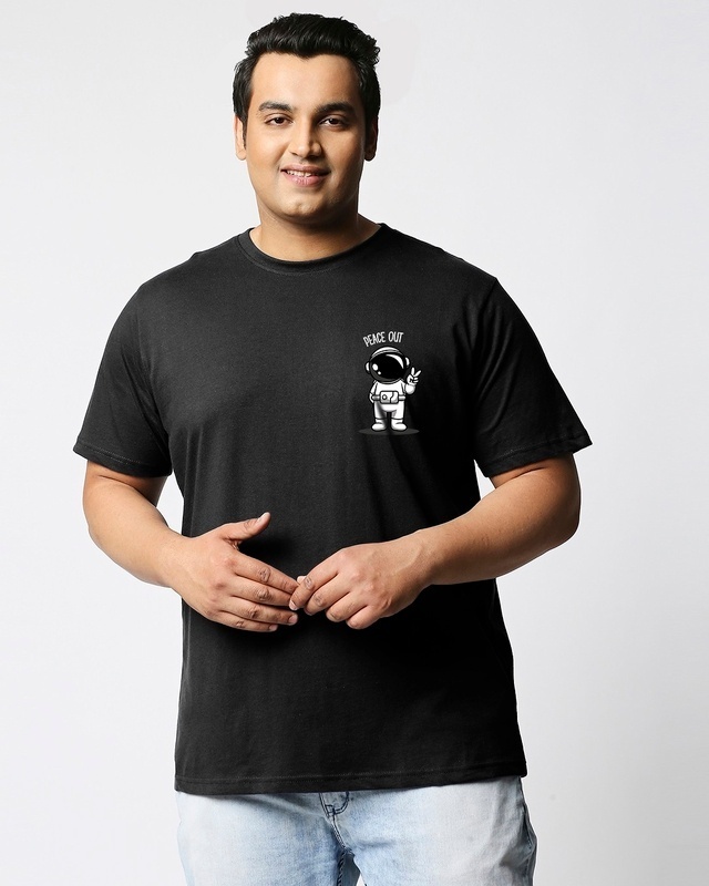 Shop Men's Black Peace Out Astronaut Graphic Printed Plus Size T-shirt-Front