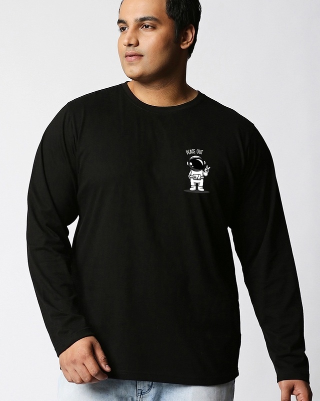 Shop Men's Black Peace Out Astronaut Graphic Printed Plus Size T-shirt-Front