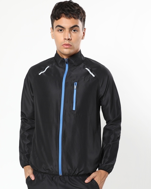 Shop Men's Black Performance Relaxed Fit Jacket-Front