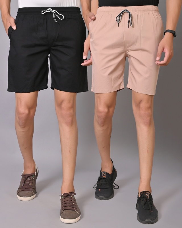 Shop Men's Black & Pink Shorts (Pack of 2)-Front