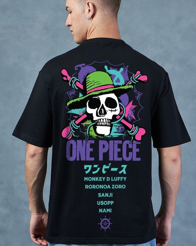 Shop Men's Black Pirate Crew Graphic Printed Oversized T-shirt-Front