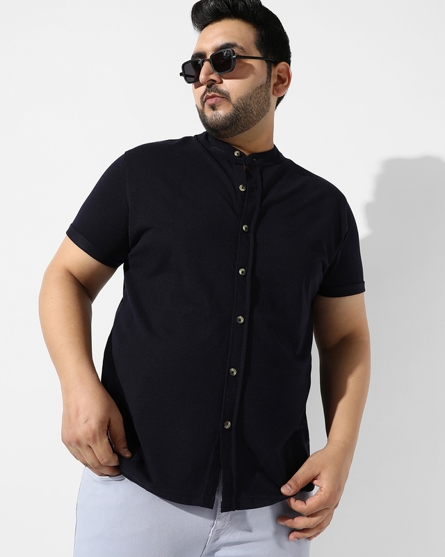 Shop Men's Black Plus Size Shirt-Front