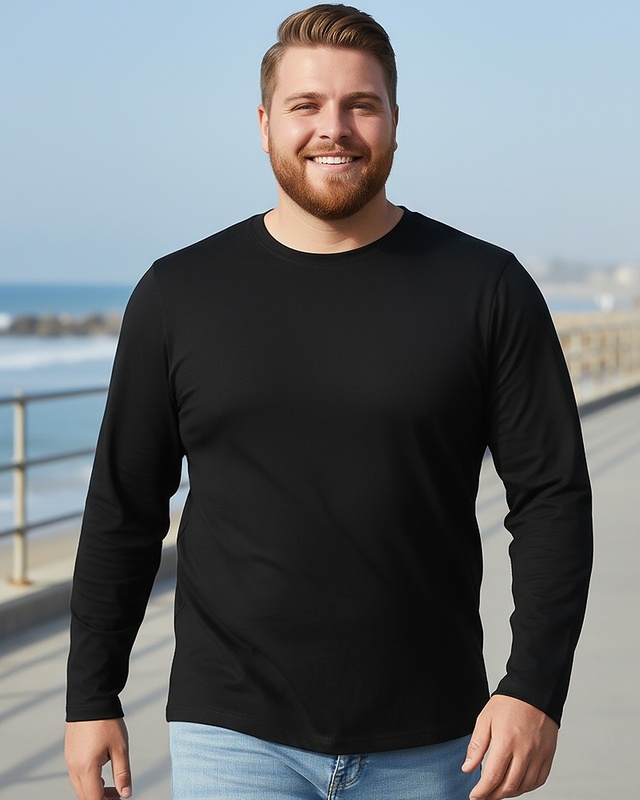 Shop Men's Black Plus Size T-shirt-Front